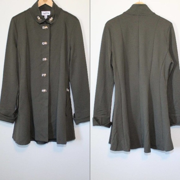 Joseph Ribkoff Military Style Jacket Knit Flare Coat Green Women's 14 H14740 - Picture 10 of 11